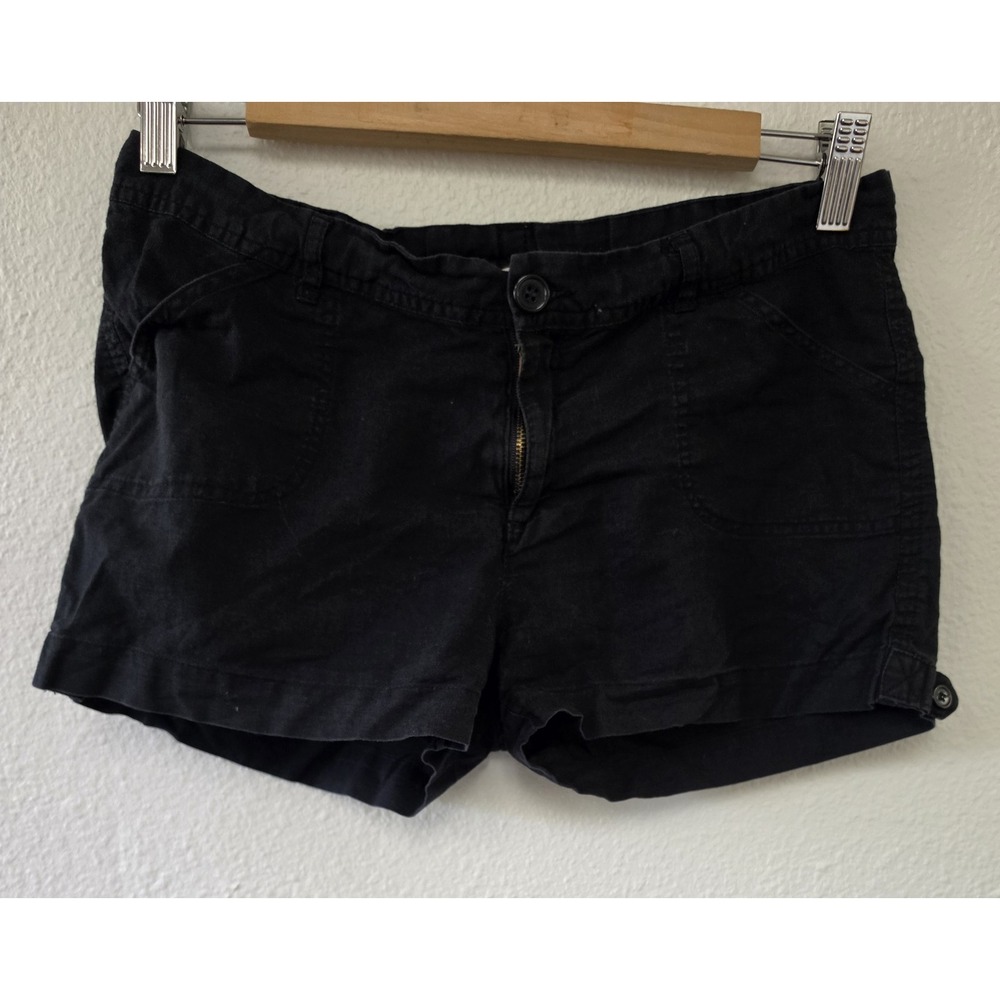 Derek Heart Women Linen Cotton Shorts Size S Black Solid Casual Short